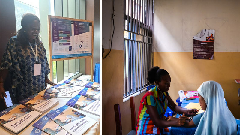 Left: CoMO Africa Regional Coordinator, Omorodion Rhoda Omoile, sharing the report in Brazzaville. Right: Health centre in Nigeria. Credit: Daylin Paul